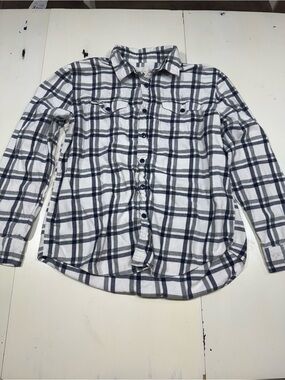 American Eagle Men's XL Plaid Flannel Shirt Long Sleeve Navy Grey White